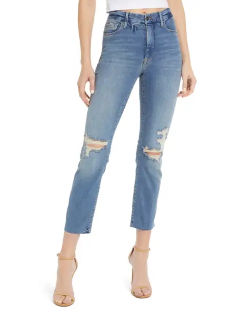 Good American Good High Waist Straight Ankle Jeans (Blue 450) Size 4